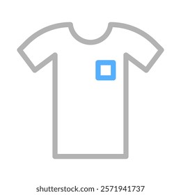 White t shirt with blue pocket icon. Concept of fashion, clothing, and style.