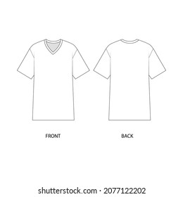 White t shirt design template. V neck t shirt technical sketch. T-shirt vector drawing.