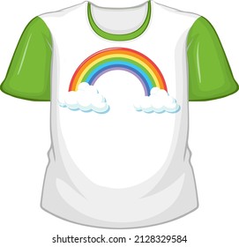 A white t shirt with green sleeves on white background illustration