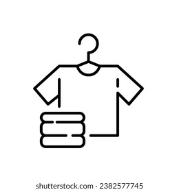 White t shirt on hanger and folded clothes. Laundry and cleanliness symbol. Pixel perfect icon