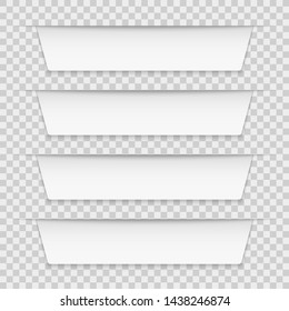 White tabbed labels. Blank infographic banners leaflet template, infographics ribbon tags. 3d business report vector timeline mockup, vivid paper elements with shadow for button web page