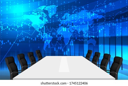 mesa blanca y sillas con fondo lcd en la sala de reuniones