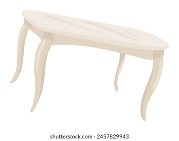 White table in flat design. Desk with curved legs for kitchen or dining room. Vector illustration isolated.