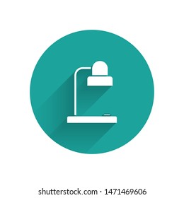 White Table lamp icon isolated with long shadow. Table office lamp. Green circle button. Vector Illustration