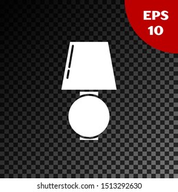 White Table lamp icon isolated on transparent dark background.  Vector Illustration