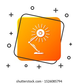 White Table lamp icon isolated on white background. Table office lamp. Orange square button. Vector Illustration