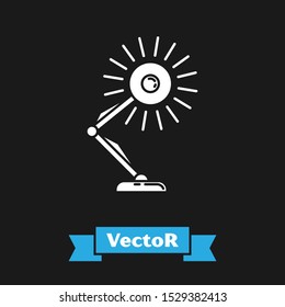 White Table lamp icon isolated on black background. Table office lamp.  Vector Illustration