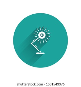 White Table lamp icon isolated with long shadow. Table office lamp. Green circle button. Vector Illustration