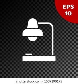 White Table lamp icon isolated on transparent dark background. Table office lamp.  Vector Illustration
