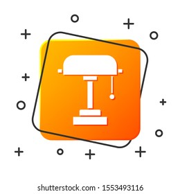 White Table lamp icon isolated on white background. Orange square button. Vector Illustration