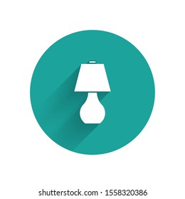 White Table lamp icon isolated with long shadow. Green circle button. Vector Illustration