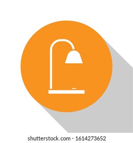 White Table lamp icon isolated on white background. Orange circle button. Vector Illustration