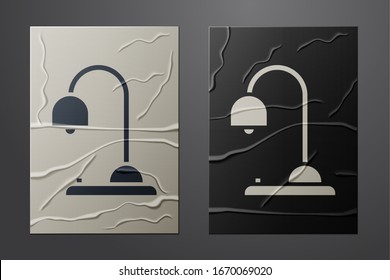 White Table lamp icon isolated on crumpled paper background. Paper art style. Vector Illustration