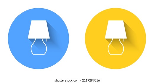 White Table lamp icon isolated with long shadow background. Night light. Circle button. Vector