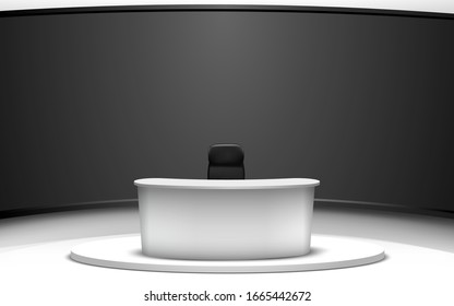 white table and lcd background in a news studio room