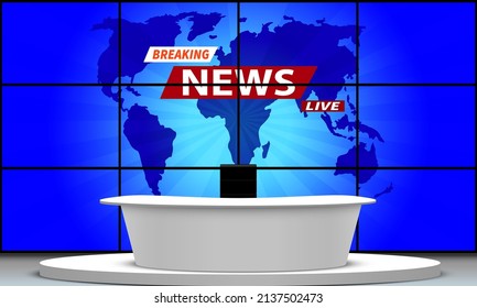 mesa blanca y fondo lcd en una sala de noticias