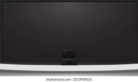 mesa blanca y fondo lcd en una sala de noticias	