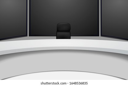 white table and lcds background in the news studio room