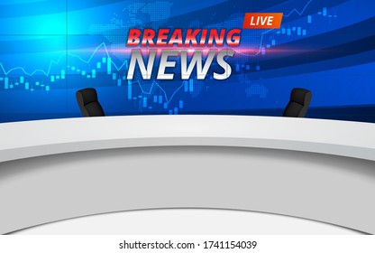 white table and lcds background in the news studio room