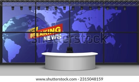 white table and leds background in the news studio room