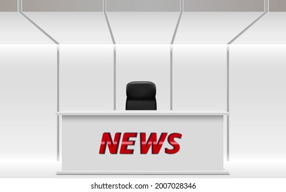 mesa blanca en el estudio de noticias