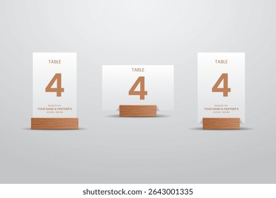 white Table Number 4 Card Mockup with Wooden Stand
