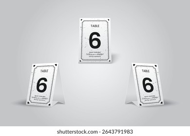 White Table Number Tent Card Mockup - Number 6, Elegant and Minimalist Design