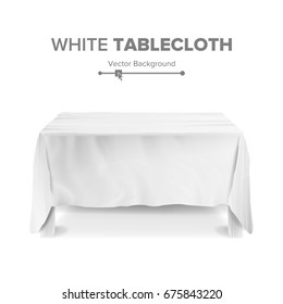 White Table With Tablecloth Vector. Empty 3D Rectangular Table Isolated. Illustration