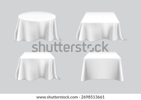 White Tablecloth Mockup Set – Realistic Table with Fabric Cover on Gray Background