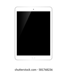 White tablet with black screen on white background.Tablet with empty screen style tablet vector eps10. Front view on tablet.