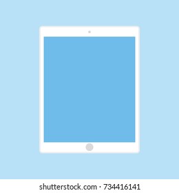 White tablet with blue screen on blue background vector eps10. Front view tablet