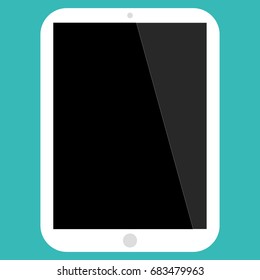 White tablet with camera, menu button and black empty screen. White tablet on green background vector eps10