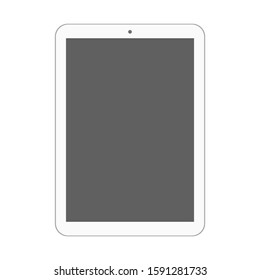 white tablet computer with blank dark screen isolated on white background. vector illustration 