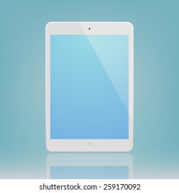 White Tablet Computer with blue display and reflection.  Illustration Similar To iPad.