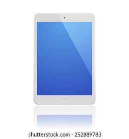 White Tablet Computer with blue screen and reflection.  Illustration Similar To iPad