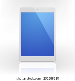 White Tablet Computer with blue screen and reflection.  Illustration Similar To iPad