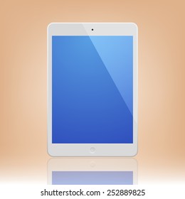 White Tablet Computer with blue screen and reflection.  Illustration Similar To iPad