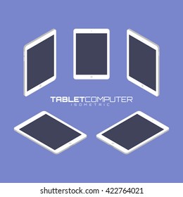 White Tablet computer from four sides icon set vector graphic illustration. Isometric view of the front, back, right, left and top.