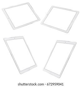 White Tablet Computer IPad In Different Positions - Perspective View. Vector Illustration