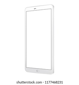 White tablet computer mock up with blank screen - 3/4 right perspective view. Vector illustration