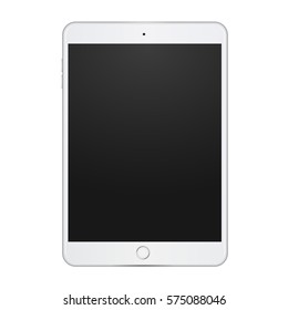 White Tablet With Empty Screen On White Background, Vector Digital Template.