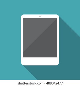 White tablet in a flat design with long shadow