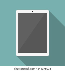 White tablet in a flat design with long shadow