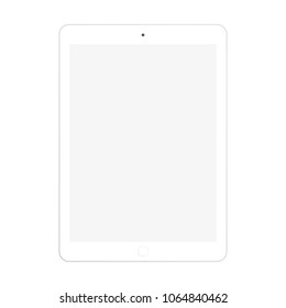 White tablet with grey  empty screen vector eps10. Tablet with button icon. Tablet front view with light grey color.