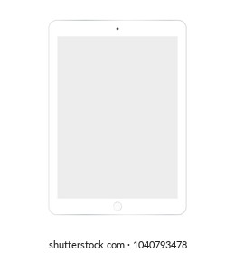 White tablet with grey screen vector eps10. Tablet with empty screen flat style. Top view white tablet.