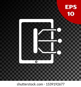 White Tablet icon isolated on transparent dark background.  Vector Illustration