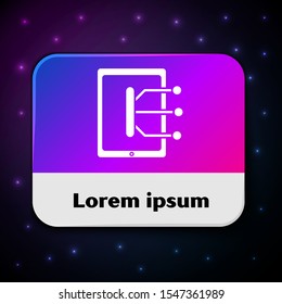 White Tablet icon isolated on black background. Rectangle color button. Vector Illustration