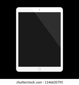 white tablet in ipad style with blank touch screen on black background. vector illustration.