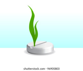 White tablet with a leaf growing from the inside