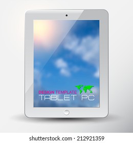 White tablet PC with blue sky blurred  Background.  Isolated on white background.  Vector illustration.